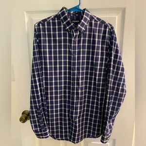 Express Men’s Performance Stretch Button Down, Size S, Navy/White Plaid